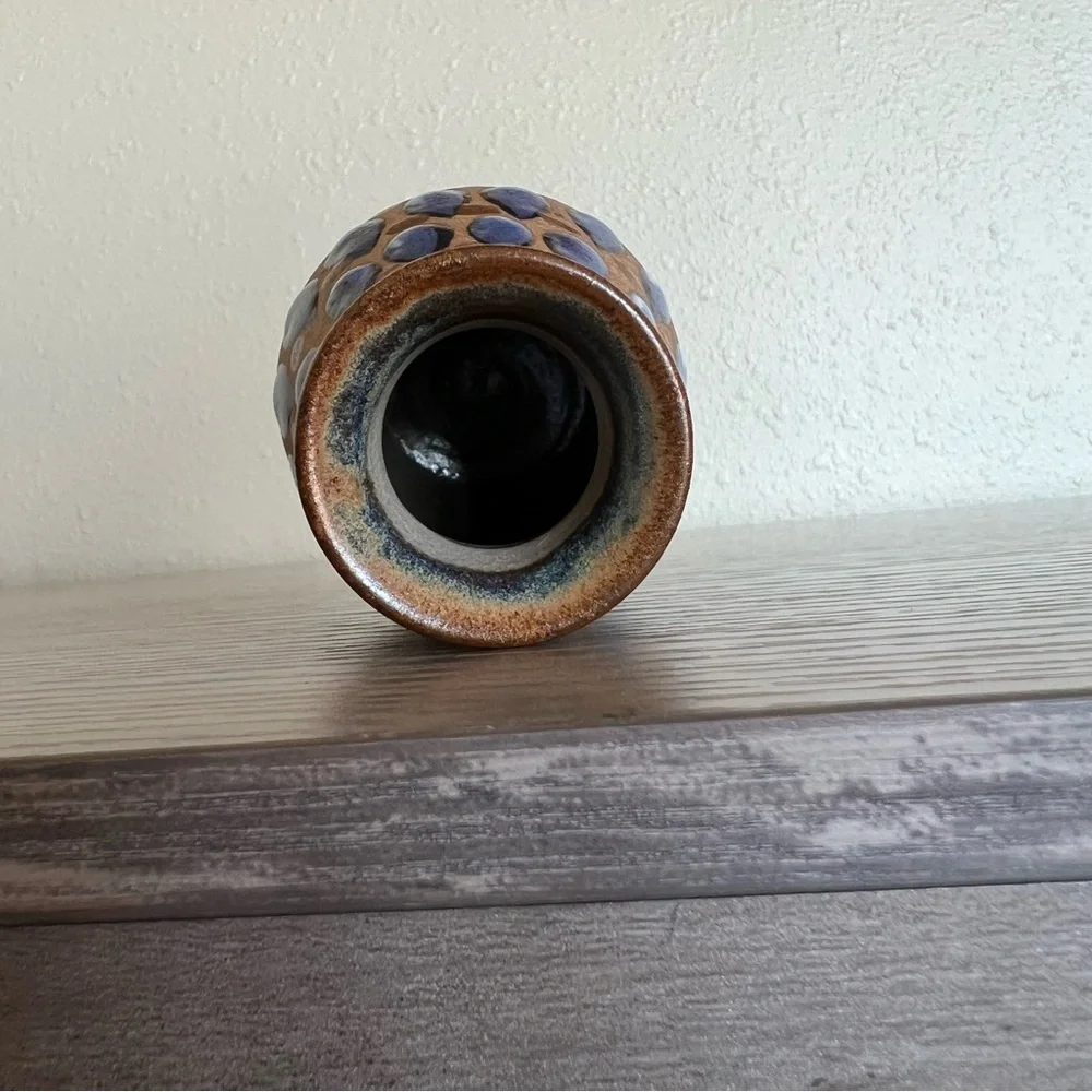 Mexico Clay Mini Vase Mexican Hand Painted Blue Tear Drop Design 3 7/8”H